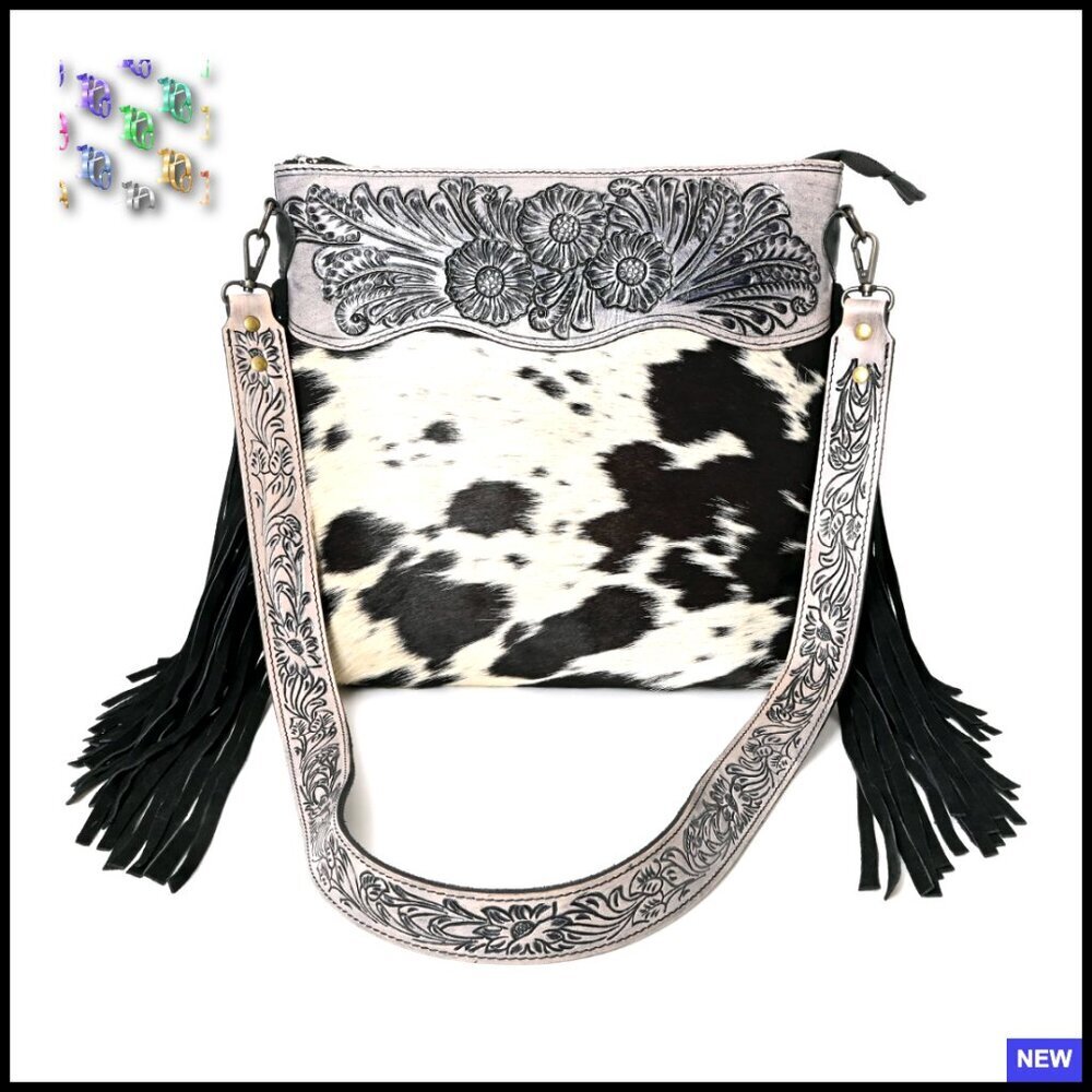 Handtooled Cowhide Shoulder Bag Crossbody Adjustable Strap Western Boho Chic